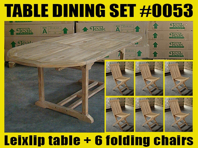Leixlip Oval Extension Teak Table 150cm regular to 210cm w/ Extension x 100cm width SET #0053 w/ 6 Shelia Premium Folding Chairs