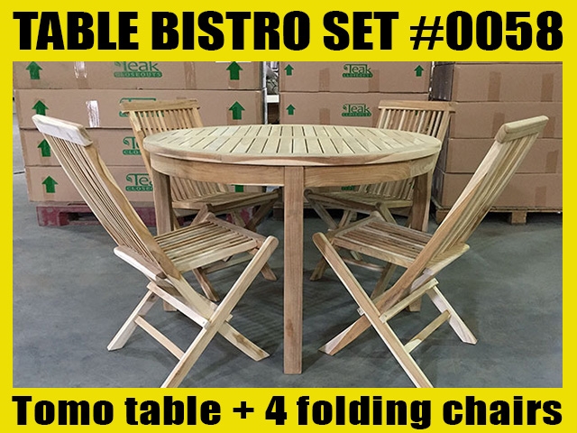 Tomo Teak Round Bistro Table 120cm/47" SET #0058 w/ 4 Shelia Premium Folding Chairs