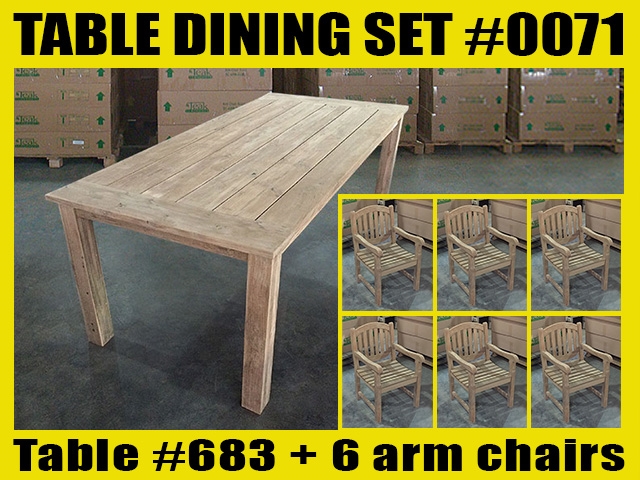 Reclaimed 87" Teak Table SET #0071 w/ 6 Manchester Arm Chairs