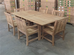 Kalimantan Rectangle Double Extension Teak Table 220cm Regular To 300cm w/ Extension x 120cm Width Set w/ 6 Solo Arm Chairs