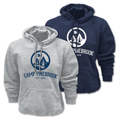60/40 cotton/poly heavyweight sweatshirt. Printed with Camp Pinebrook logo.