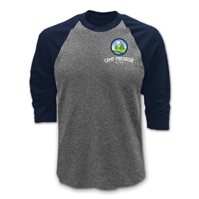 3/4-Raglan sleeve baseball shirt made of 5.3 oz. 100% cotton jersey. Printed with Camp Pinebrook logo.
