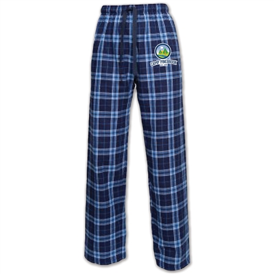 100% double-brushed cotton flannel pants. Printed with Camp Pinebrook logo.