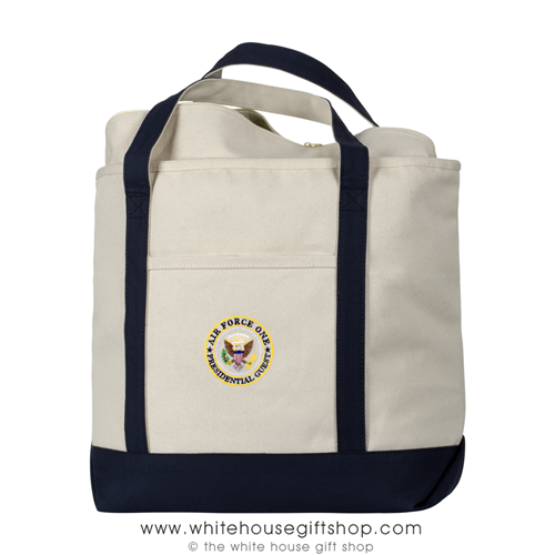 Air Force One Presidential Guest Canvas Tote Shopping Bag, Made and Embroidered in America