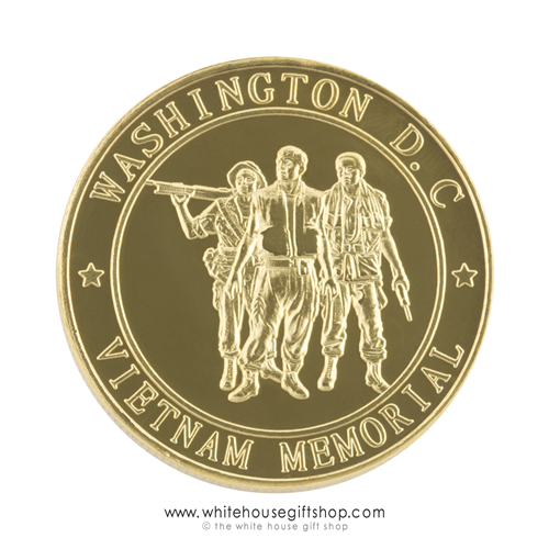 Vietnam Veterans Memorial Gold Coin in Wood Case with Seal of the President. From the Only Original Official White House Gift Shop Est. by Permanent Order of the President and Members of U.S. Secret Service.