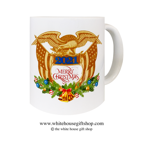 First Annual Merry Christmas Coffee Mug 2021, Designed at Manufactured by the White House Gift Shop, Est. 1946. Made in the USA