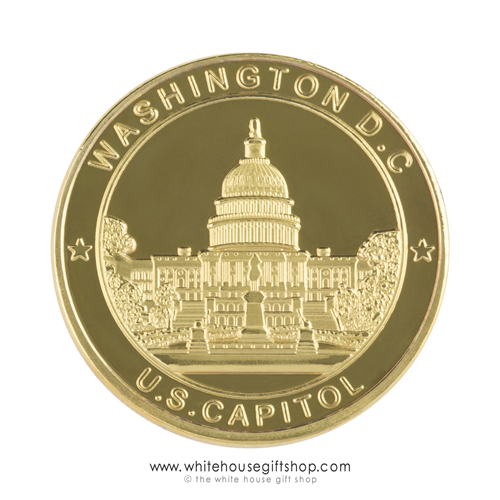 U.S. Capitol Commemorative Gold Coin and Medallion in Seal of President Velvet Display Case from the Only Original Official White House Gift Shop, Est. 1946 by Permanent Order of President Harry S. Truman and members of U.S. Secret Service.