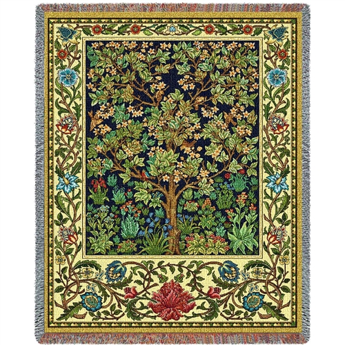 William Morris Tree of Life Blanket Throw, 100% Cotton, Made in America