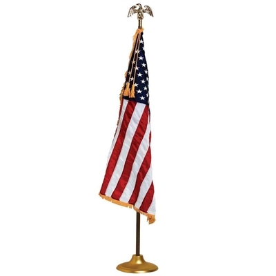 Embroidered U.S. banner flag made in America, with Fringe, high gloss nylon , sewn stripes, embroidered stars, pole hemmed