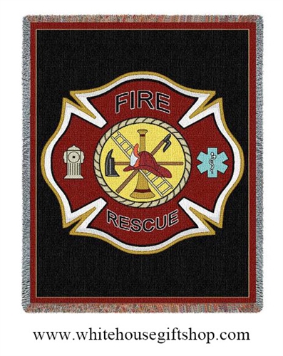 Firefighter Shield Blanket & Throw, made in the USA, machine wash and dry,
