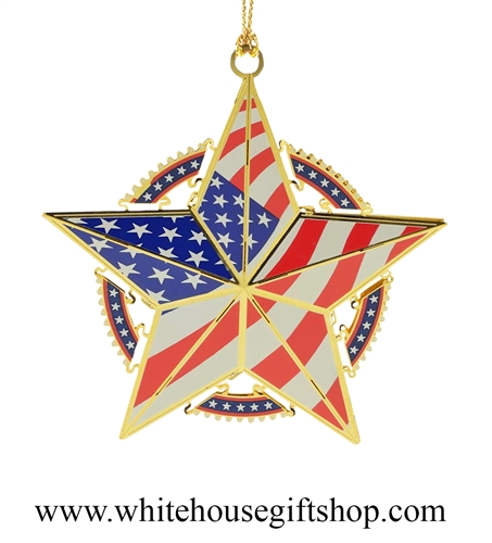 USA Flag Star White House Ornament