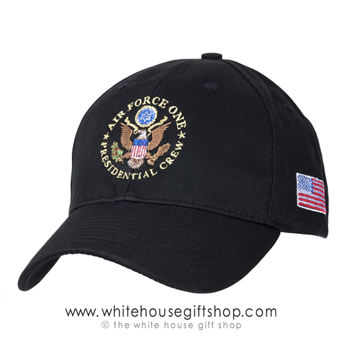 Air Force One Presidential Crew Hat, Black, Import, Embroidered official baseball cap, USAF, Great Seal of the United States, military hats head gear, President Trump