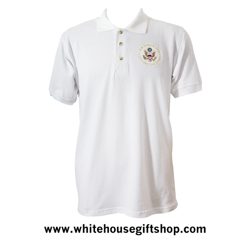 Air Force One Polo  Shirt, 100% Made in USA, White Cotton Pique