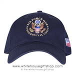 Air Force One Presidential Guest Hat. Cap, Made in the USA, American Flag on side, Embroidered, Navy Blue, USAF, Great Seal of the United States