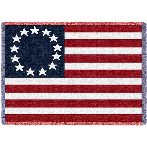 American Betsy Ross Flag Blanket Throw, 69 by 48 inches, 100%  Machine Wash and Dry,  Made in the USA