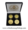 Coins, The White House & United States Capitol Building, Great Seal on Reverse of Coins, 4 Coin Set, Blue & Gold Capitol & Gold Capitol Coins Front & Reverse,Black Velvet Display and Presentation Case, 1.5" Diameter