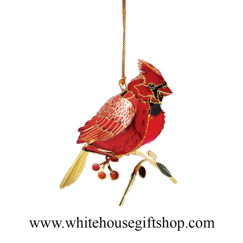 Cardinal Bird Ornament - Year Round Display, Summer Sale, 24KT Gold Plated, White House Gift Shop, Made in USA!