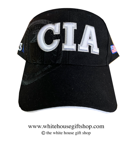 CIA Black Hat, Black bold embroidery on front and letters on back adjustable velcro strap, Import