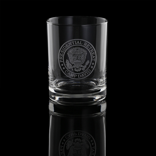 Camp David Presidential Retreat Old Fashioned, On the Rocks glasses, Low Ball Glasses, Set of 2, Made and etched in the USA, with Seal of President, from original official White House Gift Shop Since 1946 by order of the President.