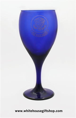 Glassware, Presidential Eagle Cobalt Blue Wine Goblets, The White House, SET OF TWO, Boxed with White House Gift Shop Official Gold Seal, Gold Engraved, Made in the USA, SOLD OUT, NO LONGER AVAILABLE