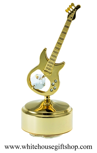 Gold Electric Guitar Music Box with Swarovski Crystals