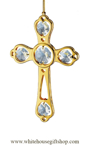 Gold Four Leaf Clover Cross Ornament with SwarovskiÂ® Crystals
