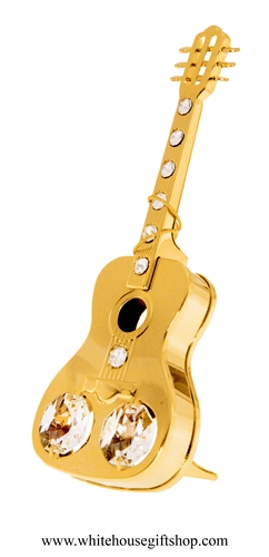 Gold Acoustic Guitar Ornament with SwarovskiÂ® Crystals