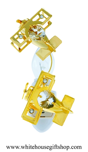 Gold Mini Aeroplane Duo with SwarovskiÂ® Crystals