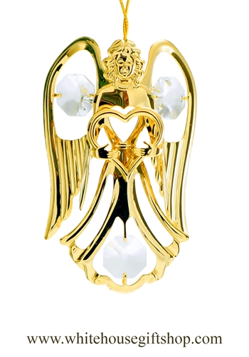 Gold Angel Holding A Heart Ornament with SwarovskiÂ® Crystals