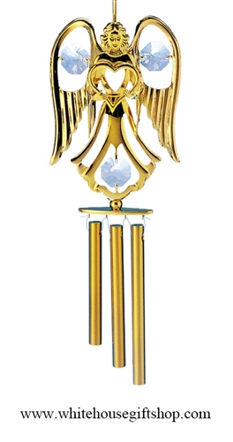 Crystal Gold Angel Holding a Heart chime Ornament