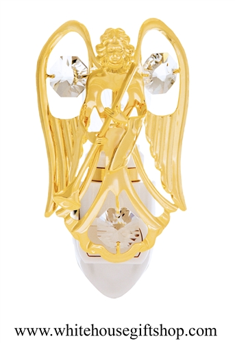 Gold Angel Holding a Trumpet Nightlight with SwarovskiÂ® Crystals