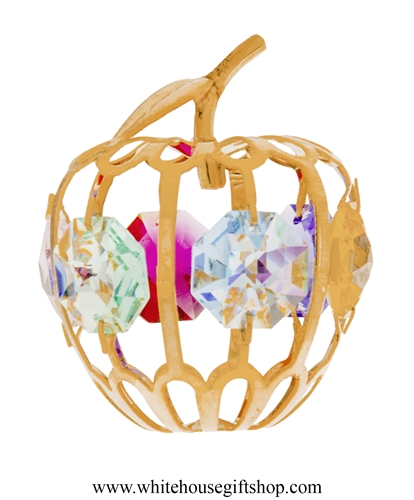 Gold Mini Apple Ornament with Light Pink, Aquamarine, Golden Yellow, Rose, Violet, & Rose SwarovskiÂ® Crystals