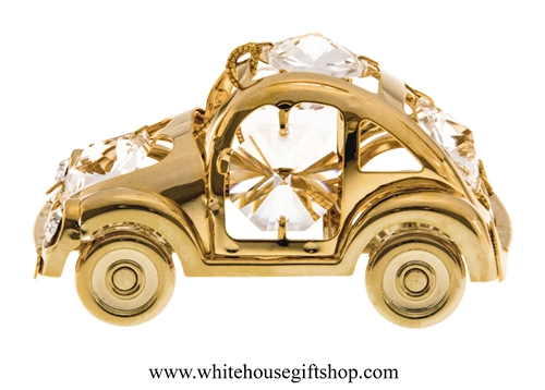 Gold Playful Beetle Bug Car Ornament with Swarovski Crystals