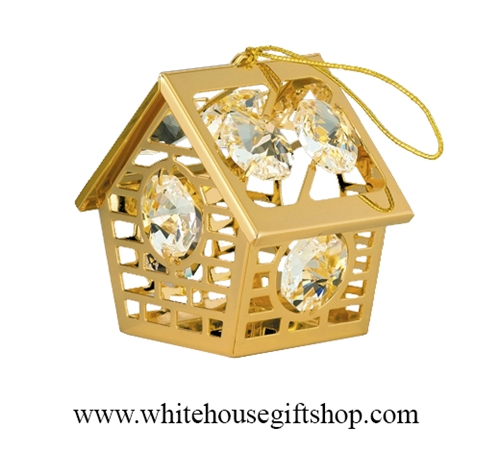 Gold Bird House Ornament with SwarovskiÂ® Crystals