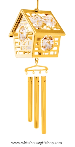 Crystal Gold Bird House chime Ornament with SwarovskiÂ® Crystals