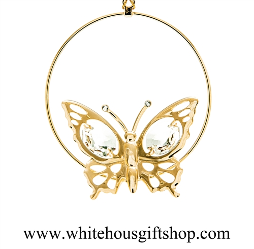 Gold Butterfly Circle Ornament with SwarovskiÂ® Crystals