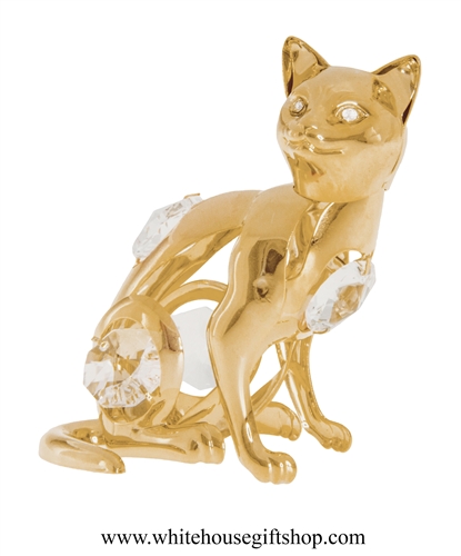 Gold Seated Cat Ornament with SwarovskiÂ® Crystals