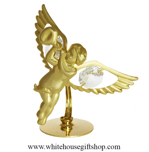 Gold Cherub with Trumpet Table Top Display with SwarovskiÂ® Crystals