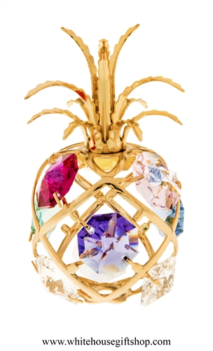 Gold Colored Pineapple Ornament with Sky Blue, Rose, Mint Green, Violet, Light Pink, Clear, & Golden Yellow SwarovskiÂ® Crystals