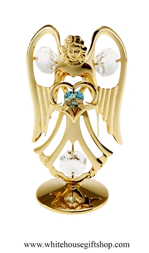 Gold Guardian Angel Birthstone Collection: December with Zircon Light Blue Colored & Clear SwarovskiÂ® Crystals