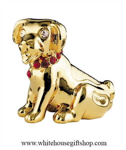 Gold Chinese Zodiac Year of the Dog Table Top Display with Ruby Red SwarovskiÂ® Crystals
