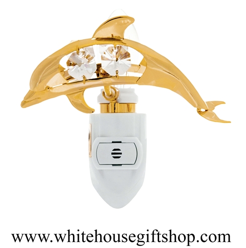 Gold  Playful Dolphin Nightlight with SwarovskiÂ® Crystals