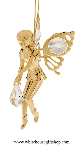 Gold Fairy Holding A Crystal Ornament with SwarovskiÂ® Crystals