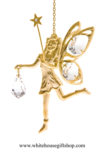 Gold Fairy With Star Wand Ornament with SwarovskiÂ® Crystals