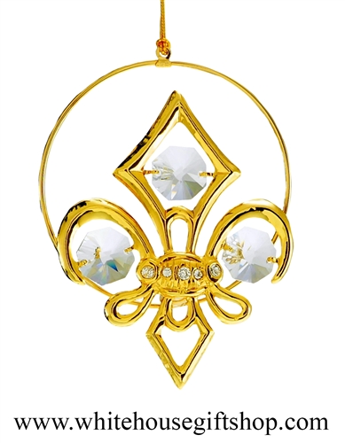 Gold Fleur De Lis (French Lily) Ornament Swarovski Crystals