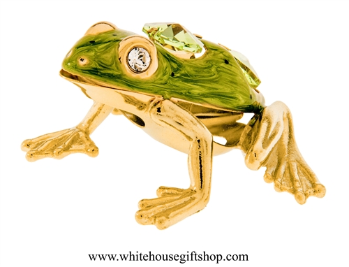 Gold & Green Textured Northern Green Frog Ornament with Mint Green Swarovski Crystals