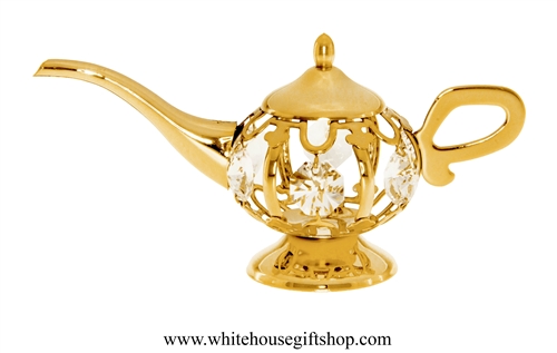Gold Magical Genie Lamp Ornament with SwarovskiÂ® Crystals