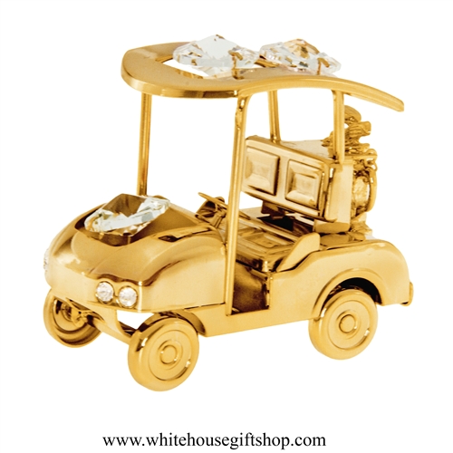 Gold Golf Cart with Clubs Ornament with SwarovskiÂ® Crystals