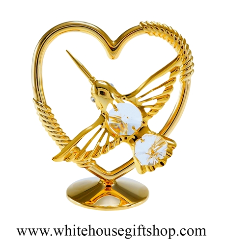 Gold Mini Hummingbird Heart Table Top Display with SwarovskiÂ® Crystals