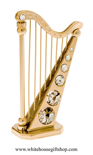 Gold Classic Harp Instrument Desk Model with SwarovskiÂ® Crystals